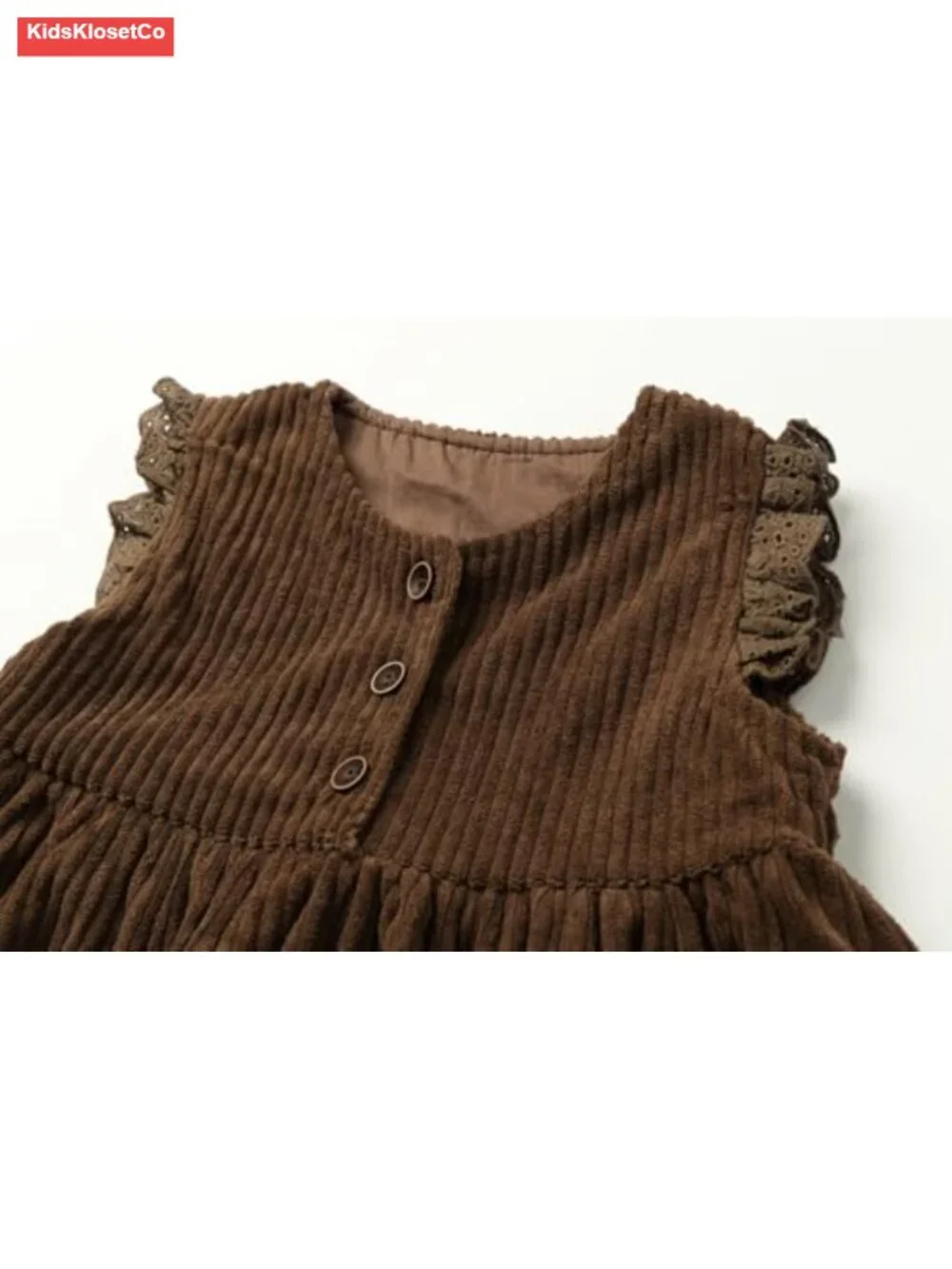 Girls Corduroy Jumper Dress with Embroidered Pockets Sleeveless